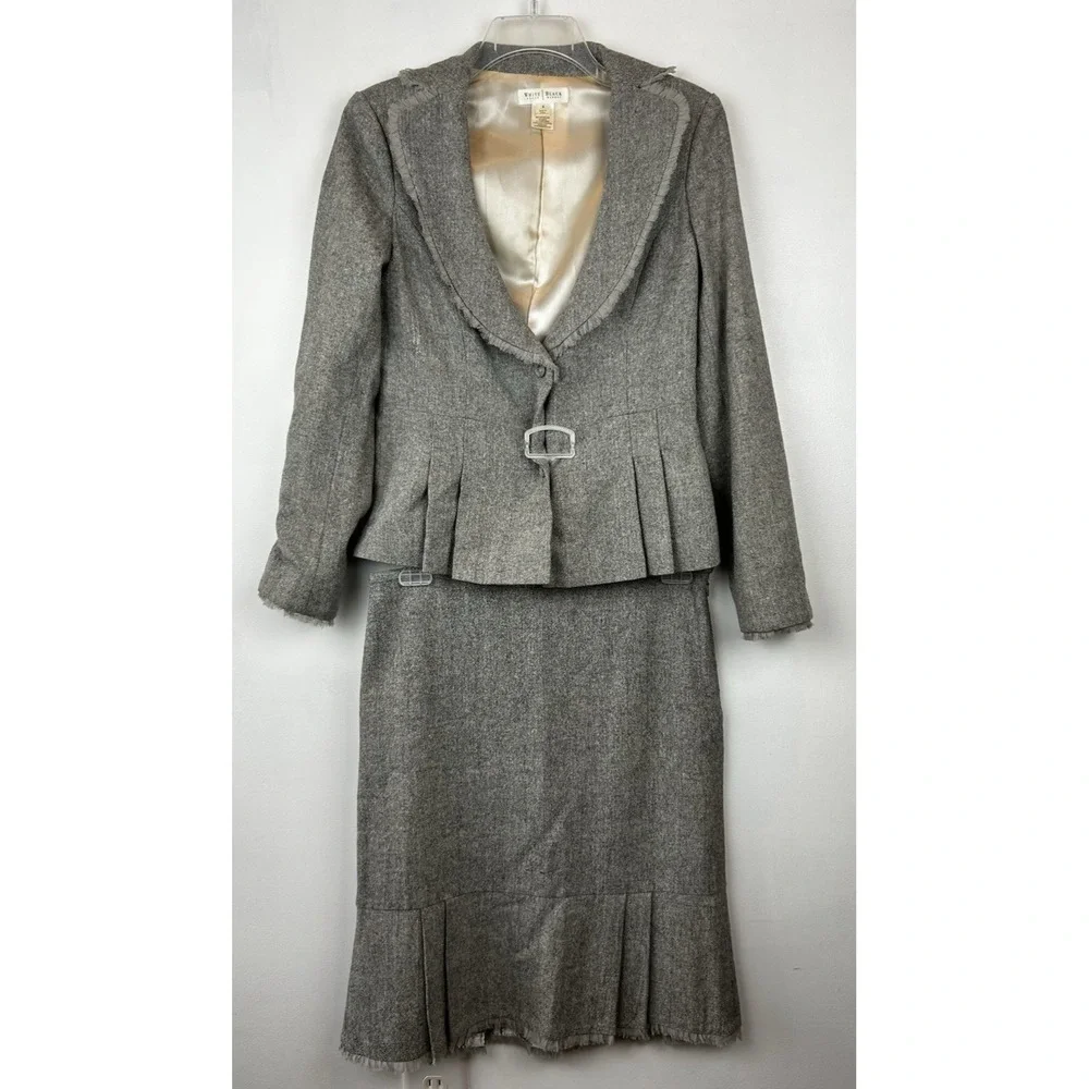 WHBM Suit Skirt Womens 6 8 Tweed 3 Button Gray Office Career Professional Read